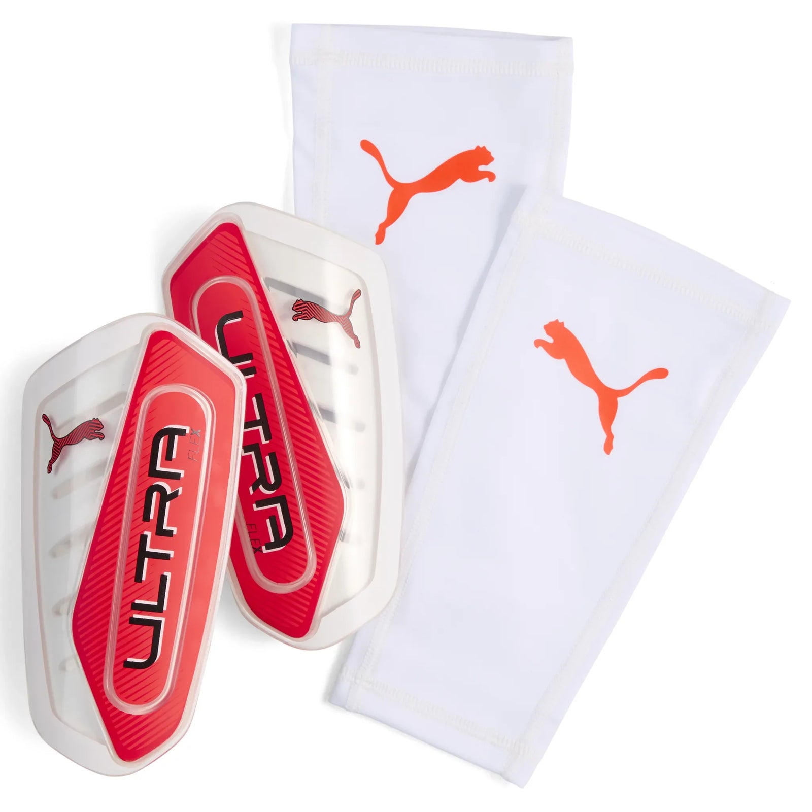 Puma Ultra Flex Sleeves protège-tibias avec manchons - Puma White / Ultra Red