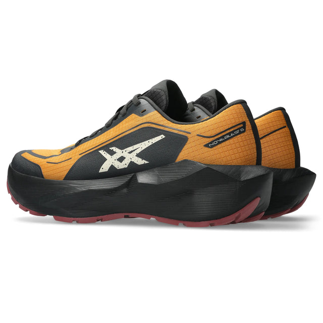 ASICS Novablast 6 GTX Men's, Sandstorm Beige and Black - three-quarter view