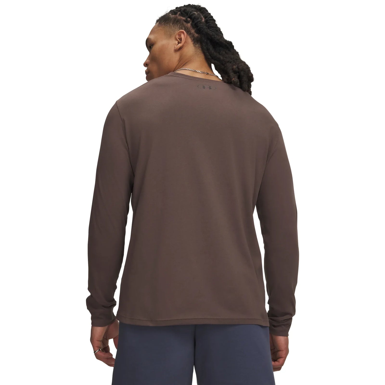 UA men's left chest logo long sleeve top Peppercorn / Black - back