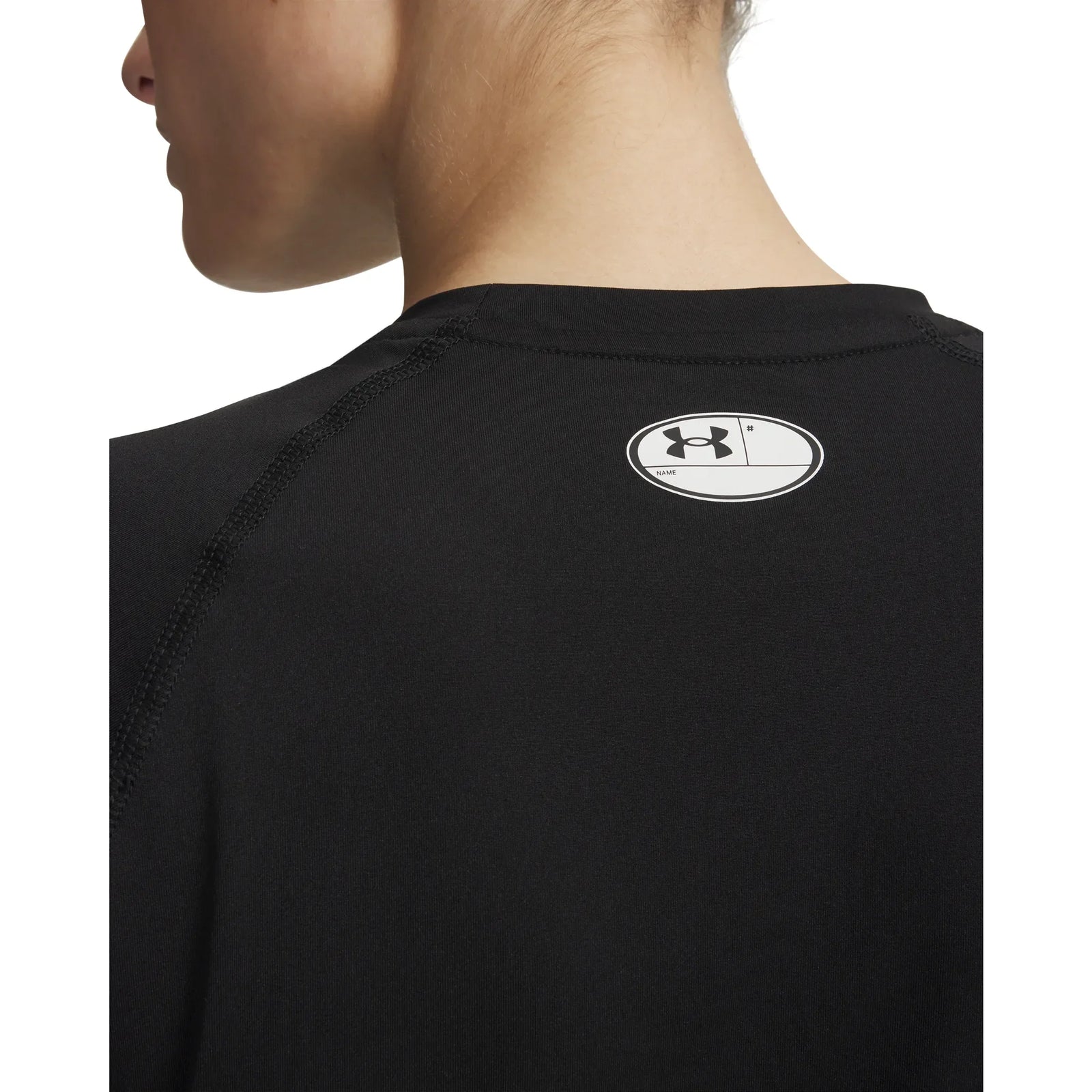 UA HeatGear women's compression t-shirt Ultimate Black / White - detail