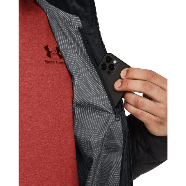 UA Legend Down manteau en duvet à capuchon pour homme Noir / Blanc - détail du col