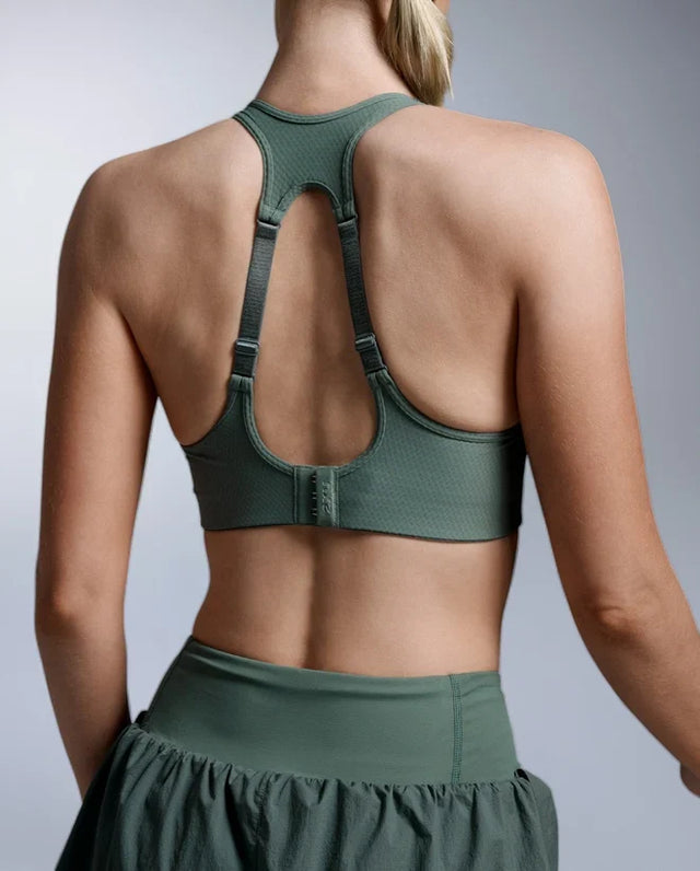 2XU Aero Mesh medium-support sports bra for women - Olive Leaf / Olive Leaf Reflective
