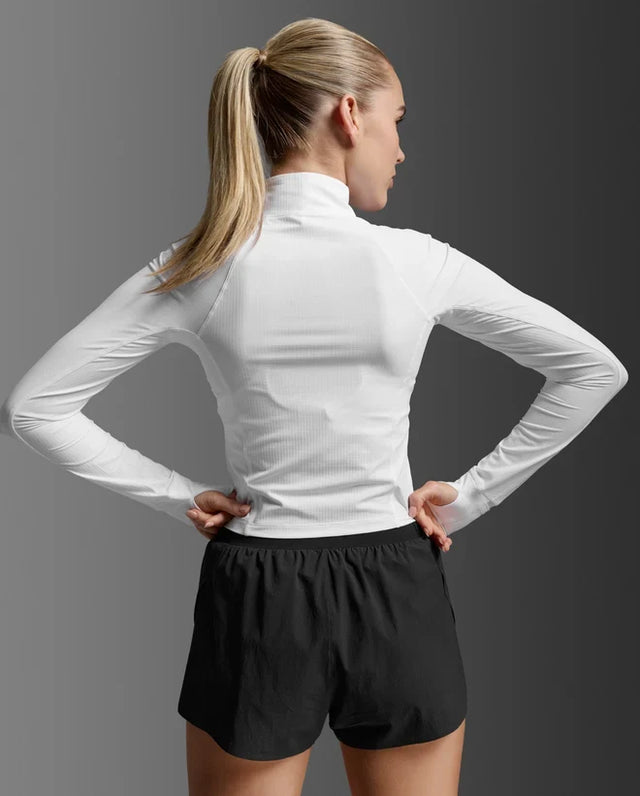 2XU Aero Waffle 1/2 zip running pullover for women - White / White Reflective