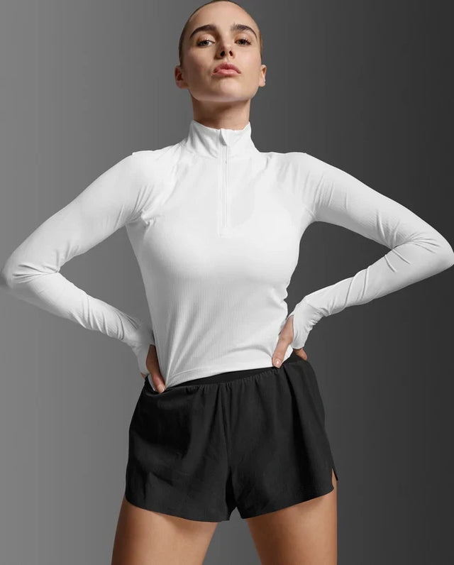 2XU Aero Waffle 1/2 zip running pullover for women - White / White Reflective
