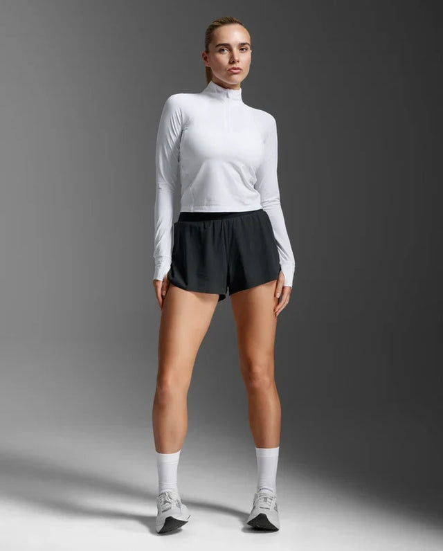2XU Aero Waffle 1/2 zip running pullover for women - White / White Reflective