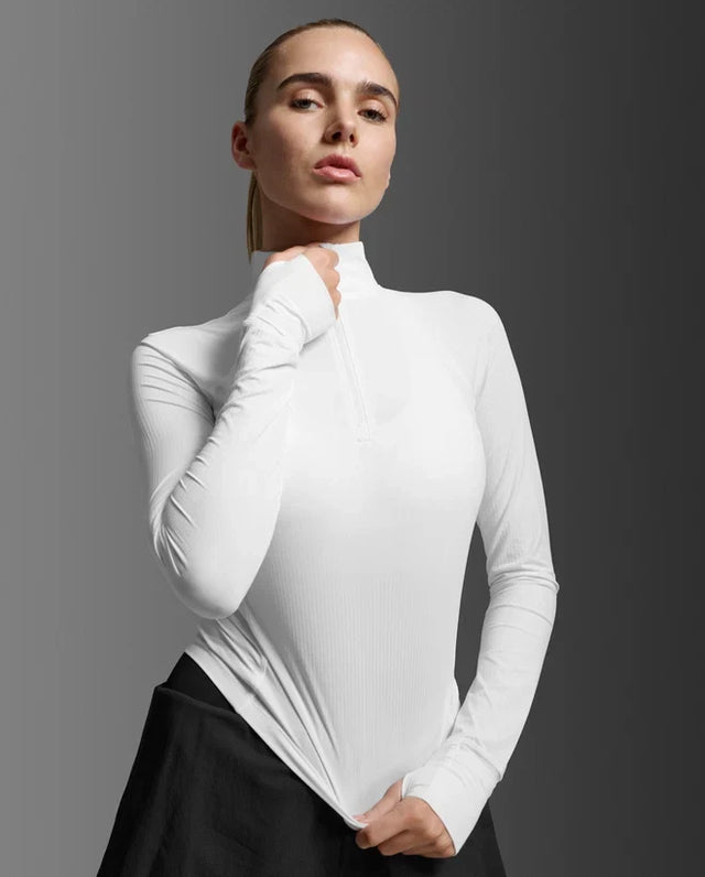 2XU Aero Waffle 1/2 zip running pullover for women - White / White Reflective