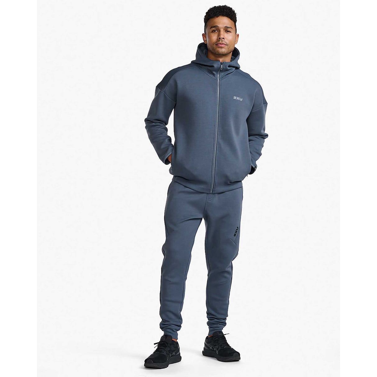 2XU Commute chandail à capuchon à fermeture éclair homme live- Turbulence / Harbour Mist