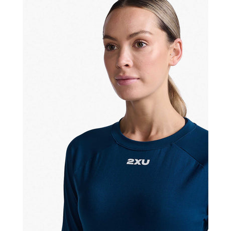 2XU Ignition couche de base à manches longues moonlight blanc réfléchissant femme col