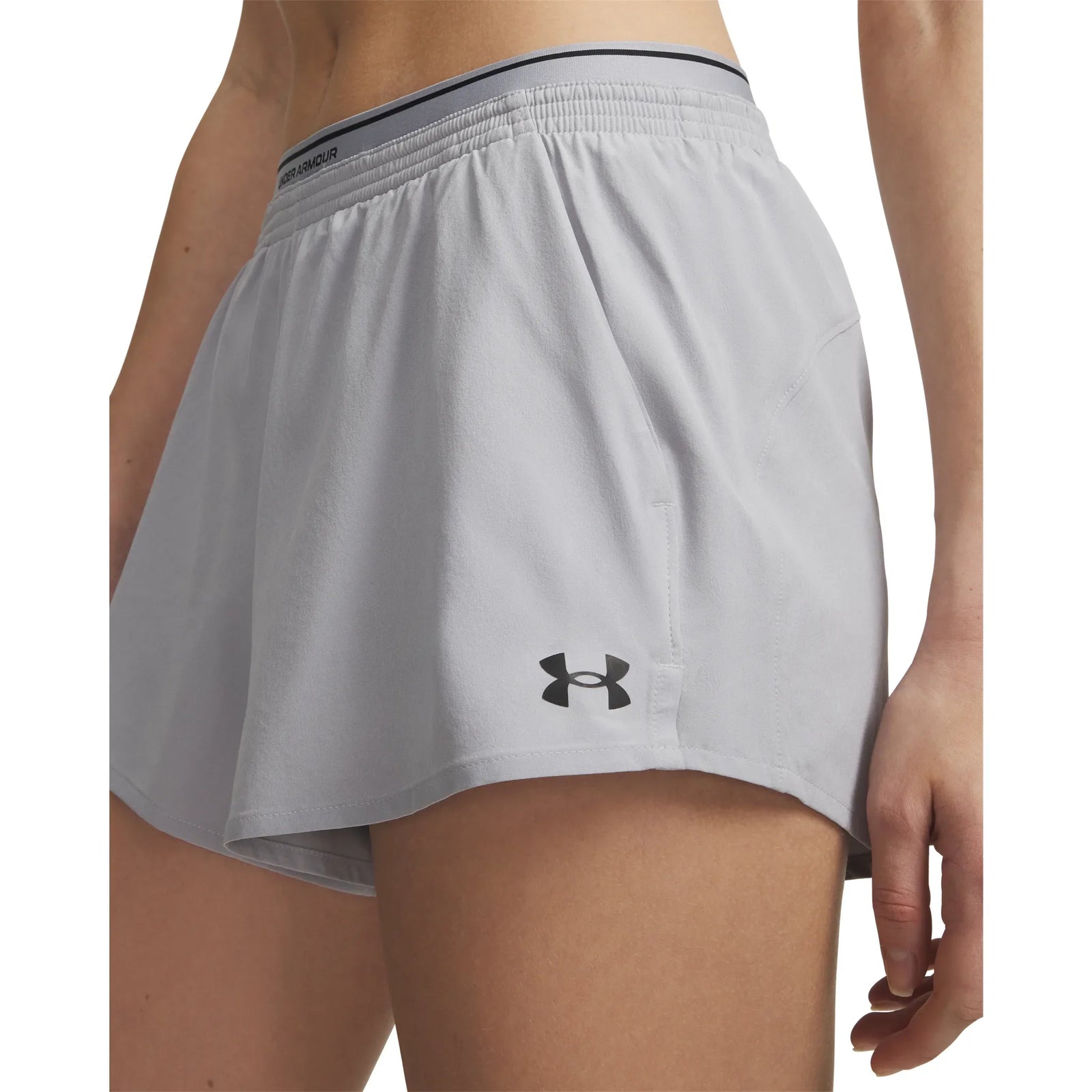 UA Vanish Woven short 8 cm pour femme Mod Gray / Noir - détail de la ceinture