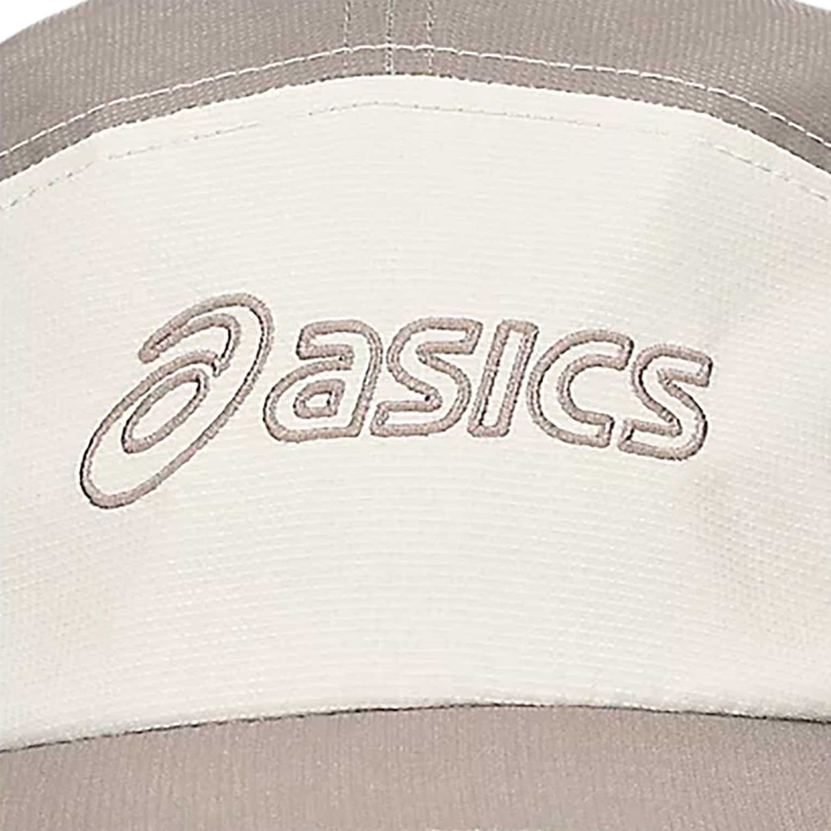 ASICS casquette de course a 5 panneaux unisexe détails- Taupe Grey / Mineral Beige / Huddle Yellow