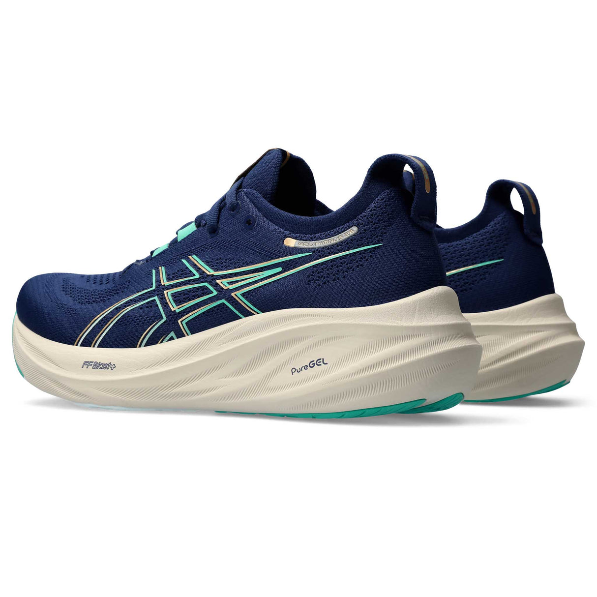 ASICS Gel Nimbus 26 souliers de course femme lateral - Blue Expanse/Aurora Green