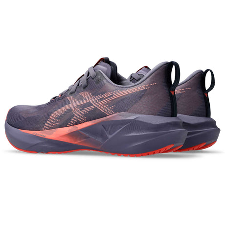 ASICS Novablast 5 chaussures de course femme paire lateral - Greyish Purple / Coral Reef