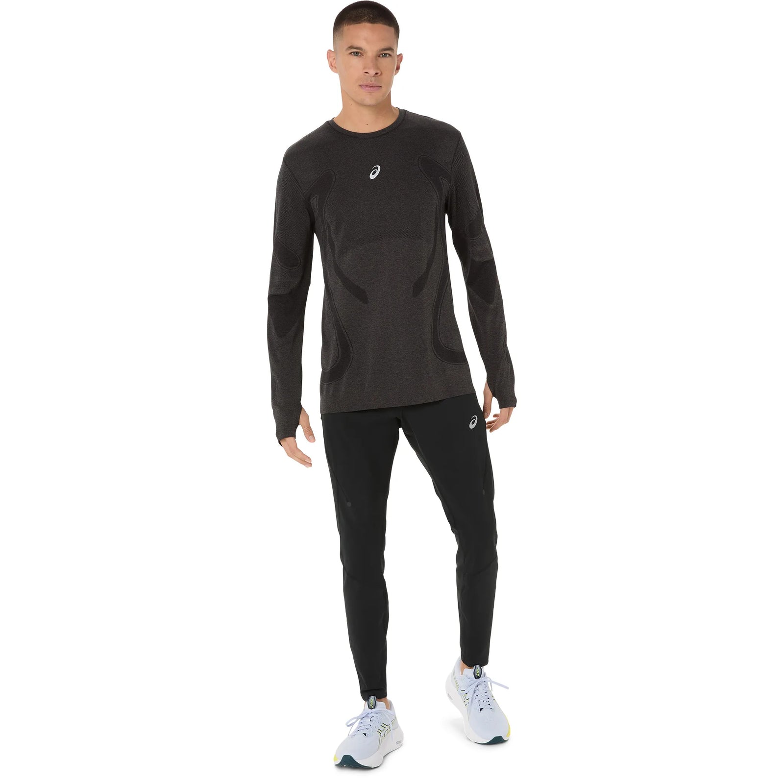 Haut de course à manches longues ASICS Road Seamless pour homme, coloris Performance Black — vue de face détaillée