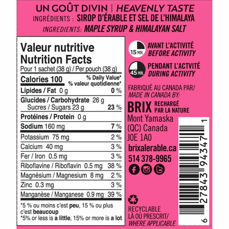 Brix 38G à l'érable gel énergétique pour sportifs - Érable et sel de l'Himalaya
