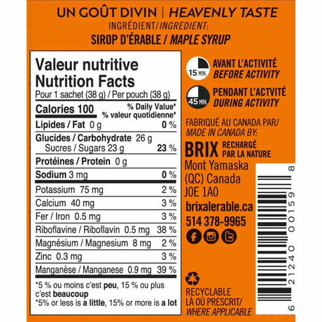 Brix 38G à l'érable gel énergétique pour sportifs - Érable