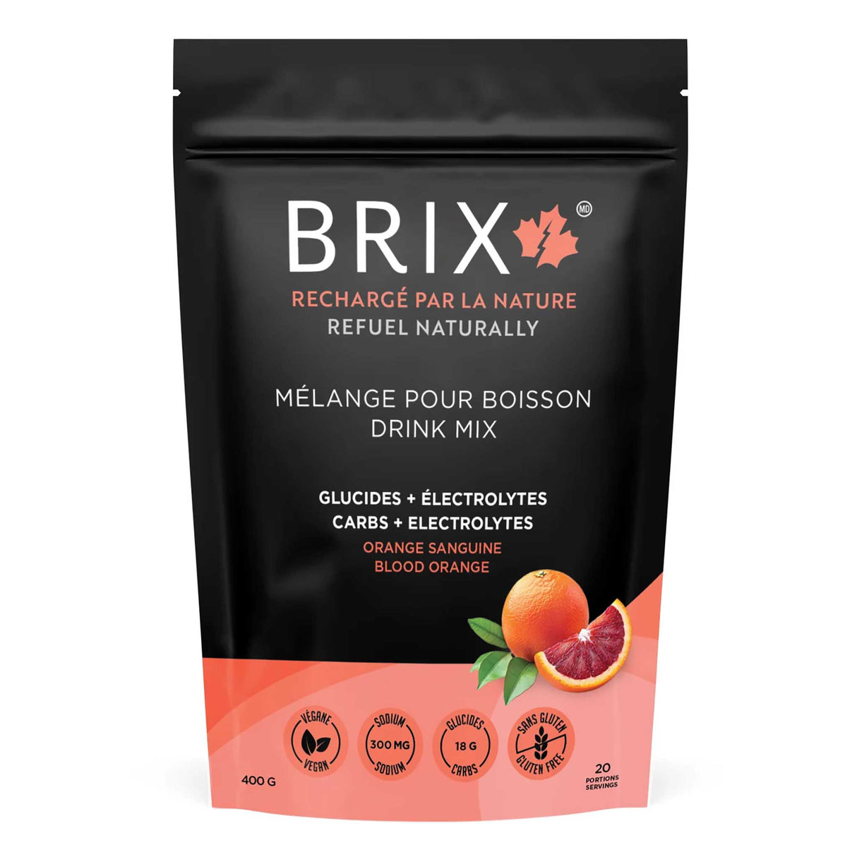 Brix boissons énergétique à l'érable avec électrolytes orange sanguine