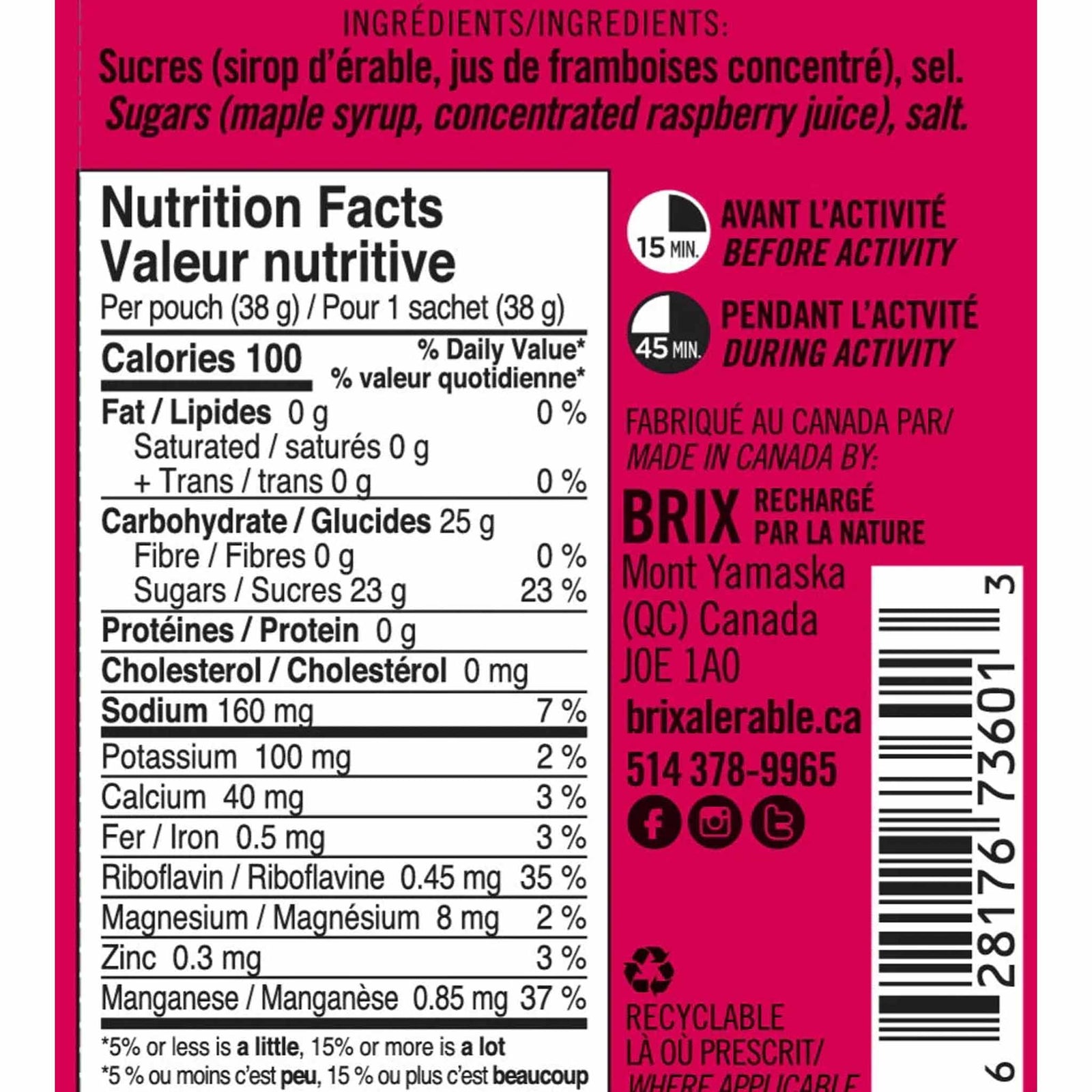 Brix Brix gels énergétique pour sportifs à base d'érable