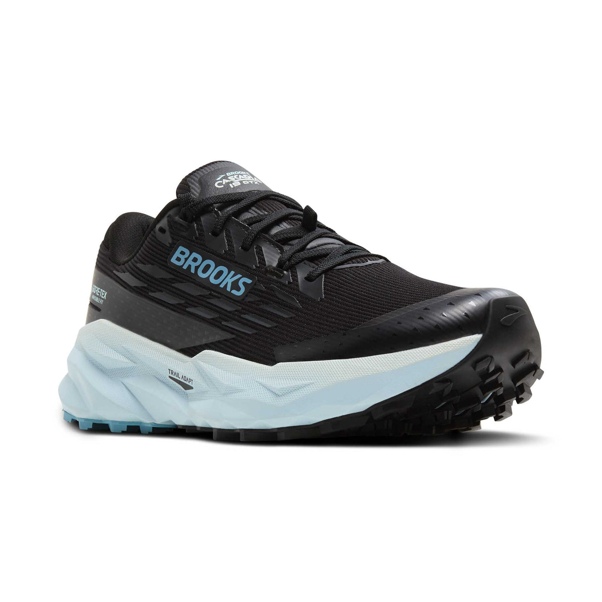Brooks Cascadia 19 GTX chaussures de course à pied trail femme pointe - Black / Ebony / Blue Flower