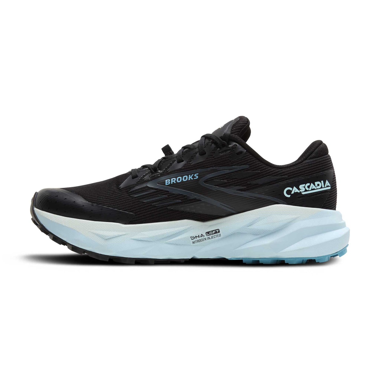 Brooks Cascadia 19 GTX chaussures de course à pied trail femme lateral - Black / Ebony / Blue Flower