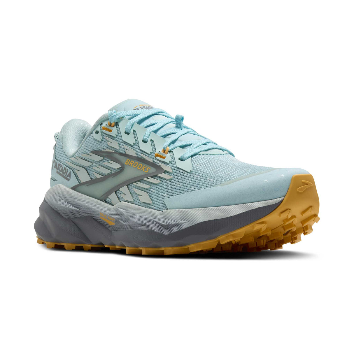 Brooks Cascadia 19 chaussures de course à pied trail femme pointe - Clearwater / Primer Grey / Apricot