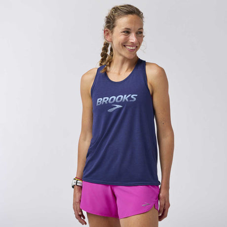 Brooks Distance 3.0 tank top course femme - Heather Midnight / BR Speed Logo
