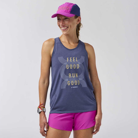 Brooks Distance 3.0 tank top course femme face - Heather Nightshadow / Run Good
