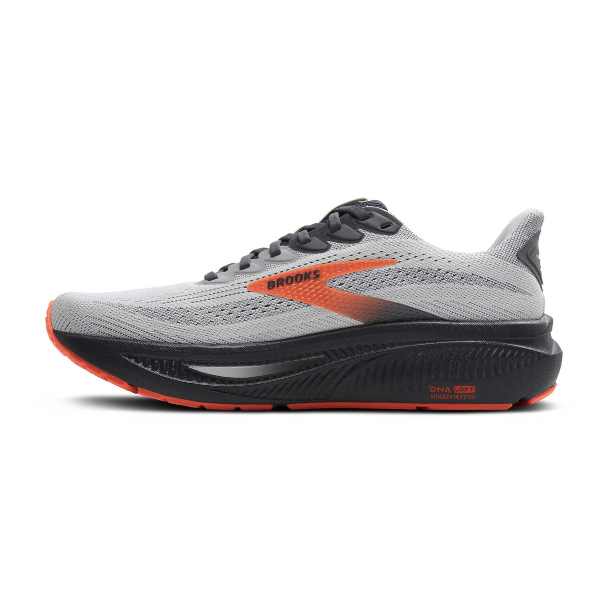 Brooks Ghost 17 chaussures de course homme lateral - Oyster Mushroom / Orange / Ebony