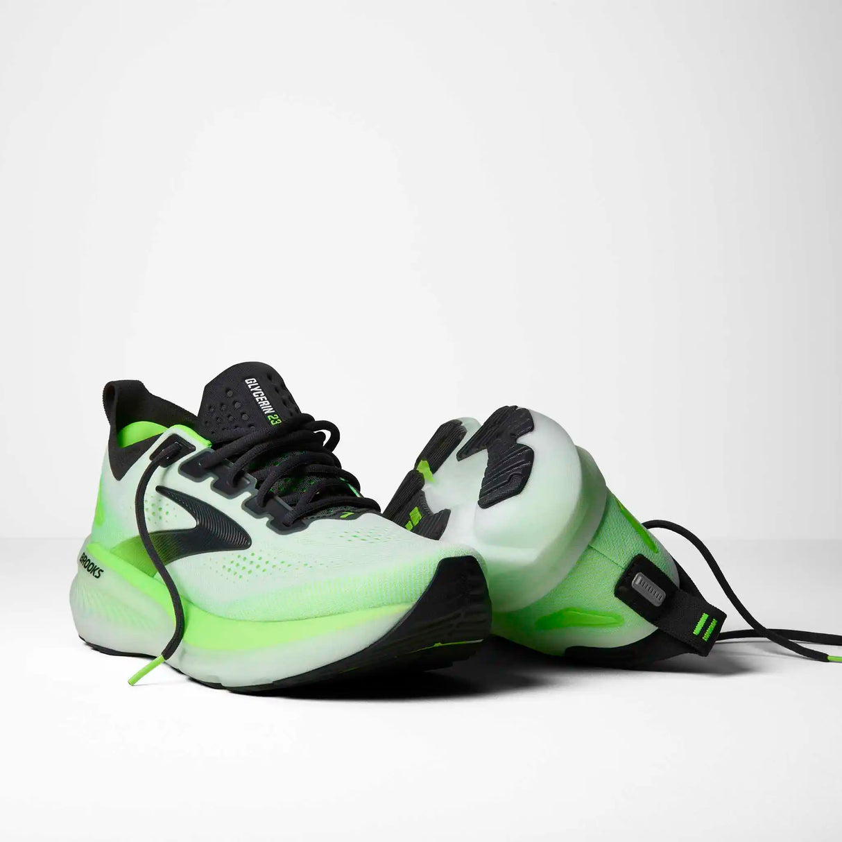 Brooks Glycerin 23 chaussures de course homme - White / Phantom / Green Gecko