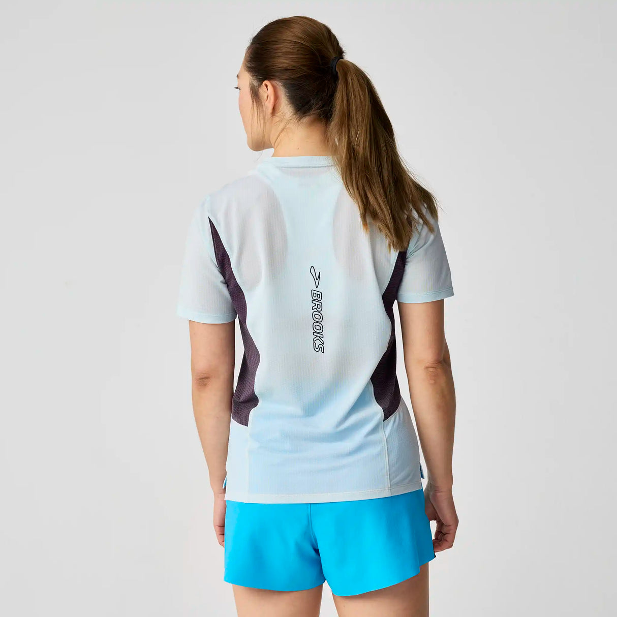 Brooks High Point Short Sleeve 2.0 t-shirt de course à pied pour femme - Stride Blue / Dk Russet