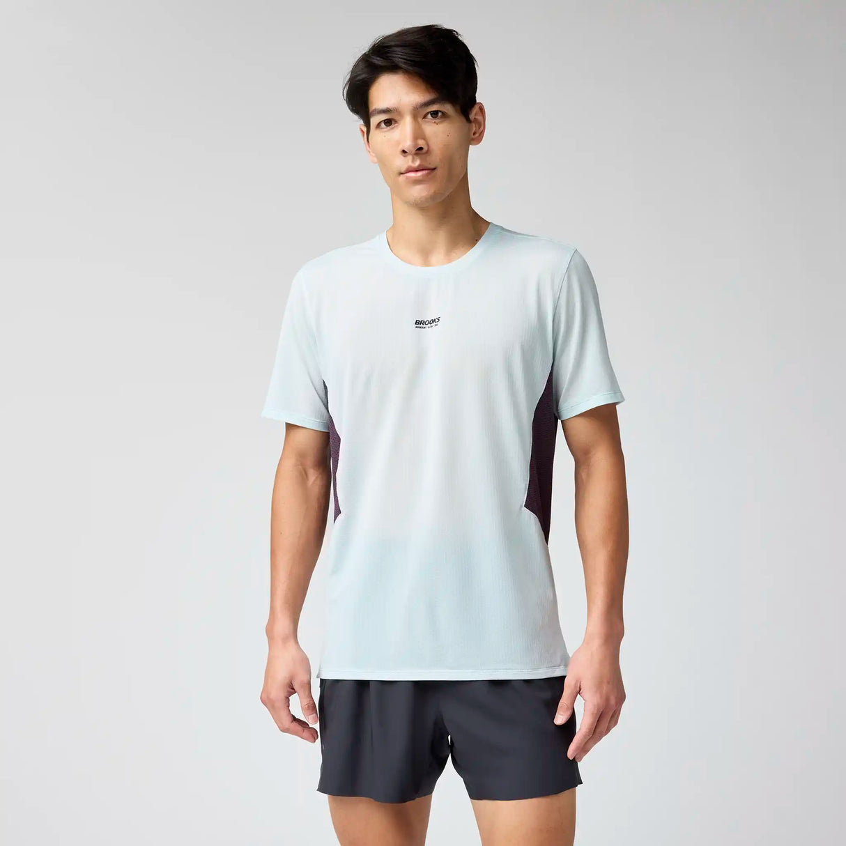 Brooks High Point Short Sleeve 2.0 T-Shirt de course à pied pour homme - Stride Blue / Dk Russet