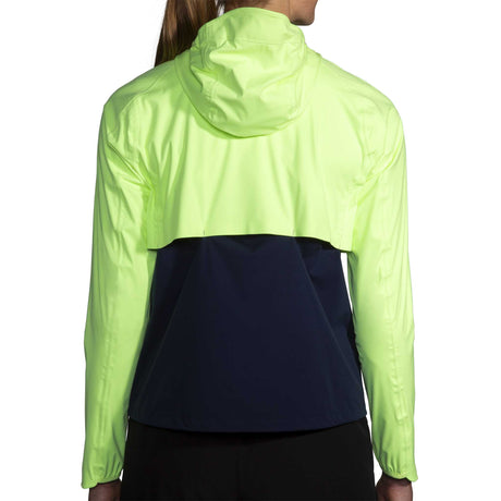 Brooks High Point Waterproof Jacket de course femme live dos - Lime / Navy
