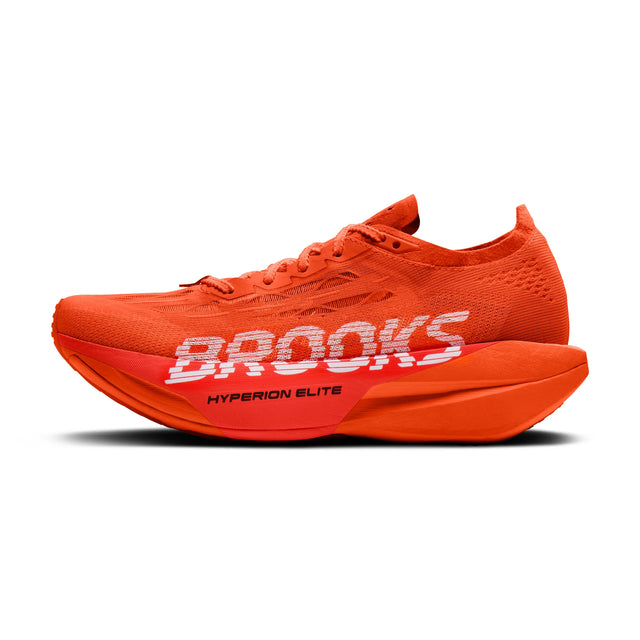 Brooks Hyperion Elite 6 soulier de course à pied unisexe, coloris Tigerlily / Red / White — vue arrière (talon)