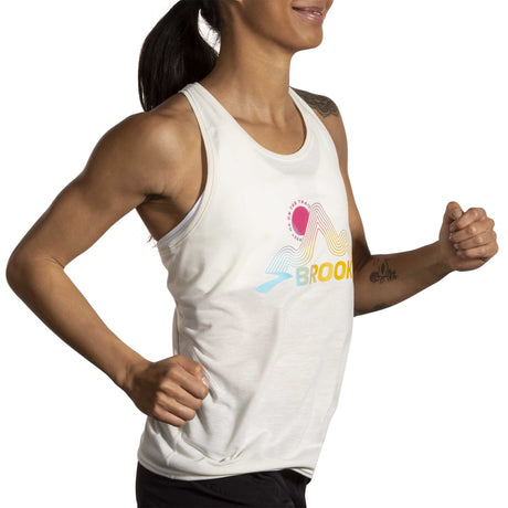 Brooks Distance 3.0 tank top course femme action- Ecru / Brooks