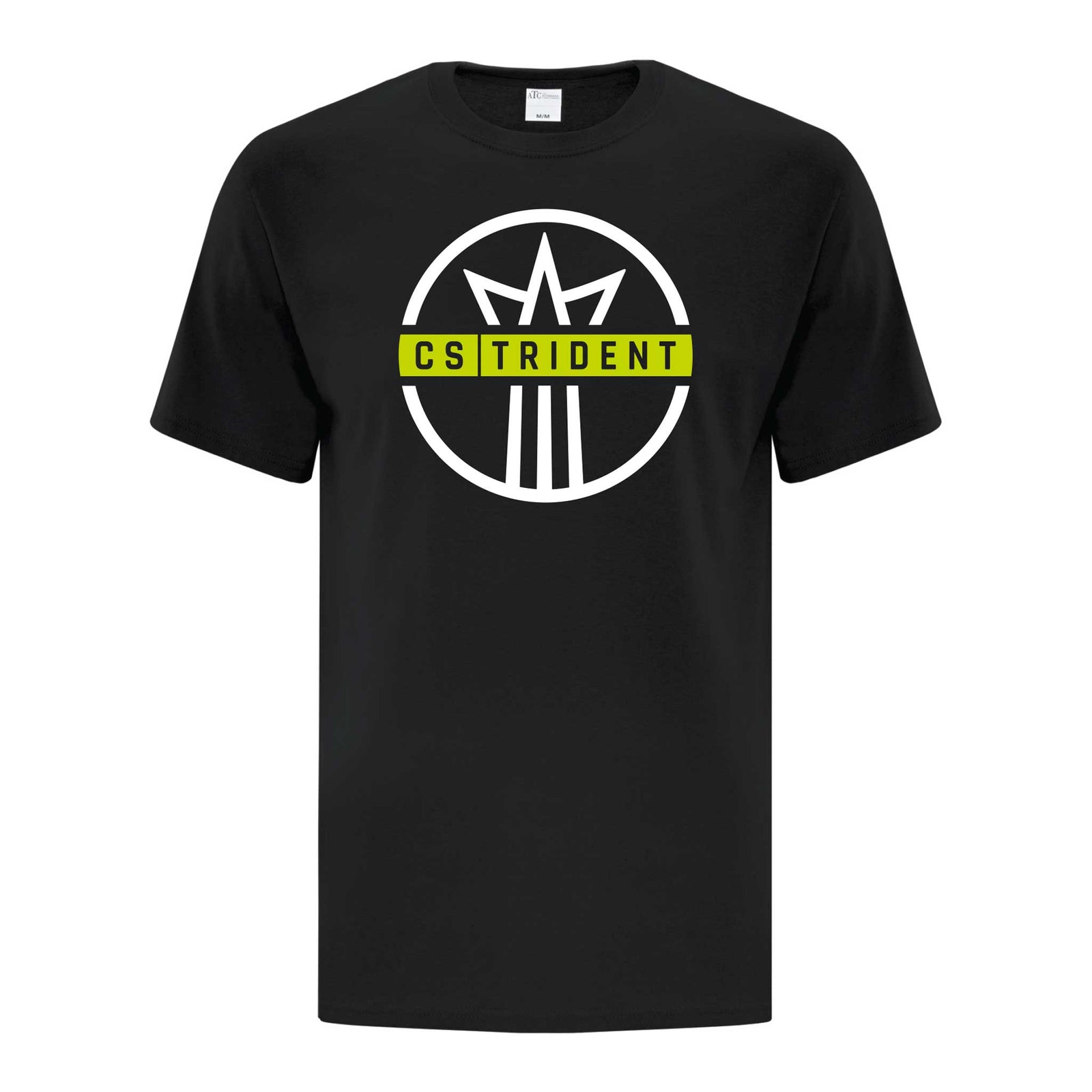 T-shirt Fan CS Trident noir avec l'écusson du Club de Soccer Trident à l'avant