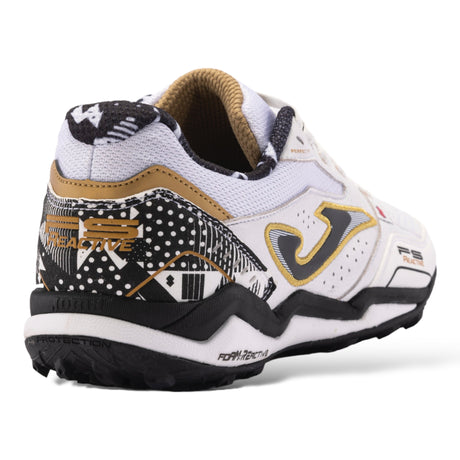 Joma FS Reactive Turf chaussure de soccer terrain synthétique - Blanc / Noir / Or