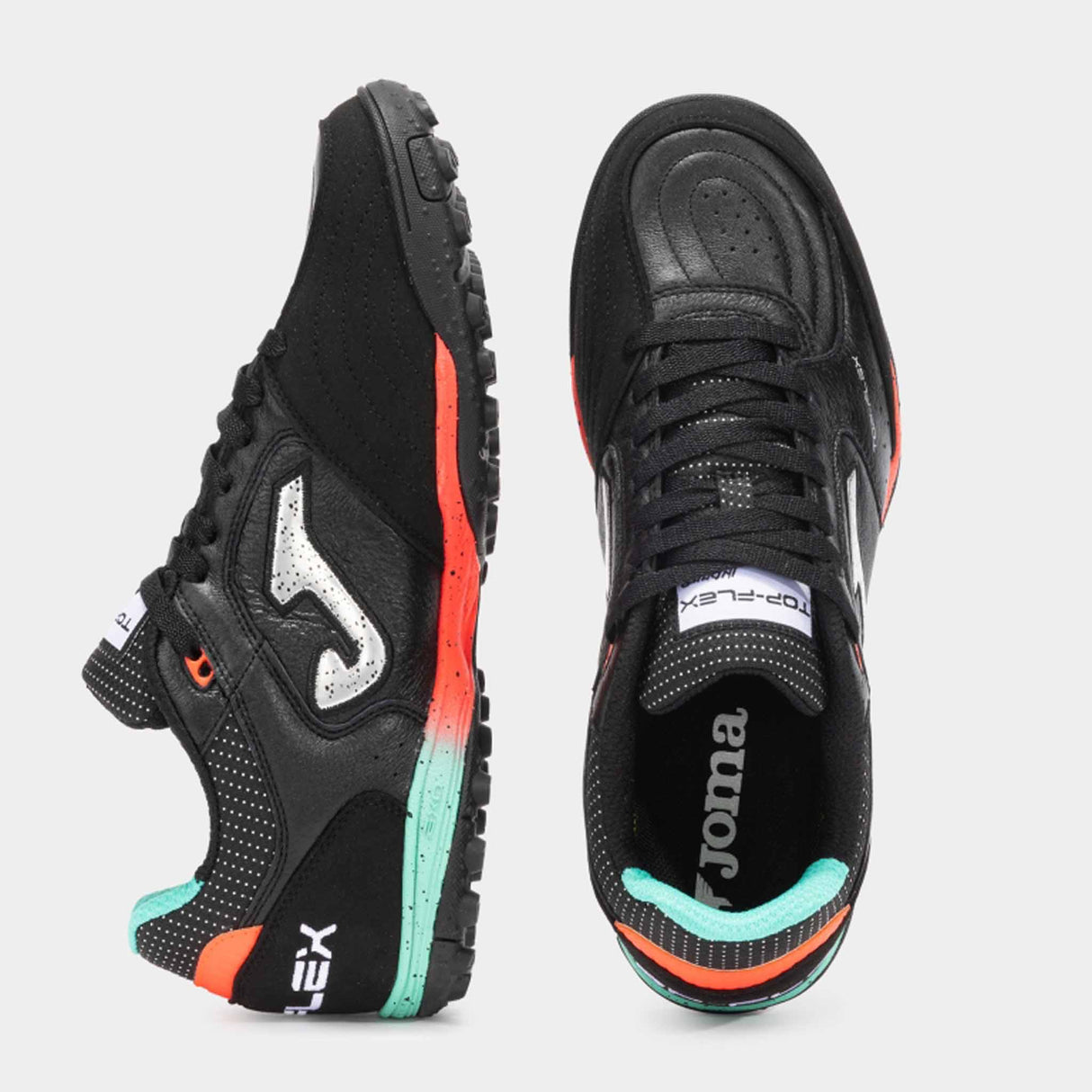 Joma Top Flex 2501 Turf Soccer Shoes - Black / Coral / Turquoise