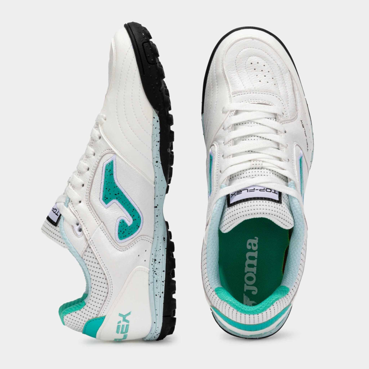 Joma Top Flex 2502 TF Turf Soccer Shoes - White / Turquoise