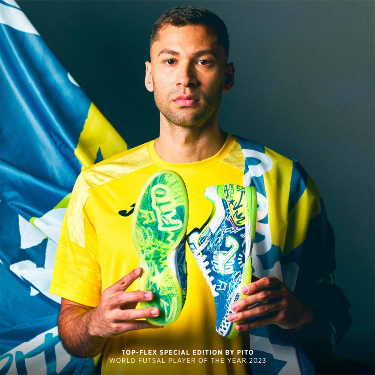 Joma Top Flex 2564 Pito Futsal Indoor Soccer Shoes - Blue / White / Green