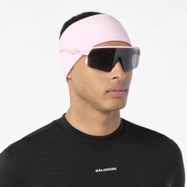 Salomon Run Tech unisex winter running headband - Icy Pink - worn
