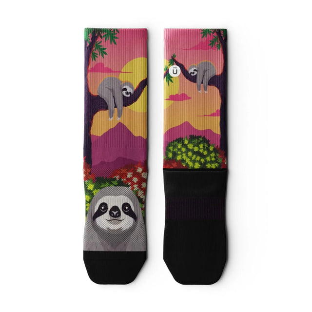 Outway Lazy Head Crew unisex running sock - Pink / Green - flat lay pair