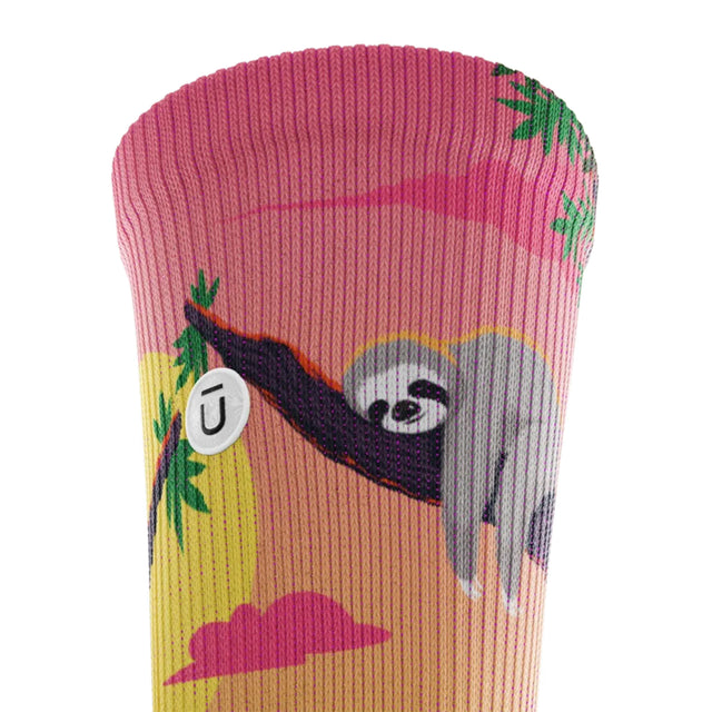 Outway Lazy Head Crew unisex running sock - Pink / Green - cuff close-up