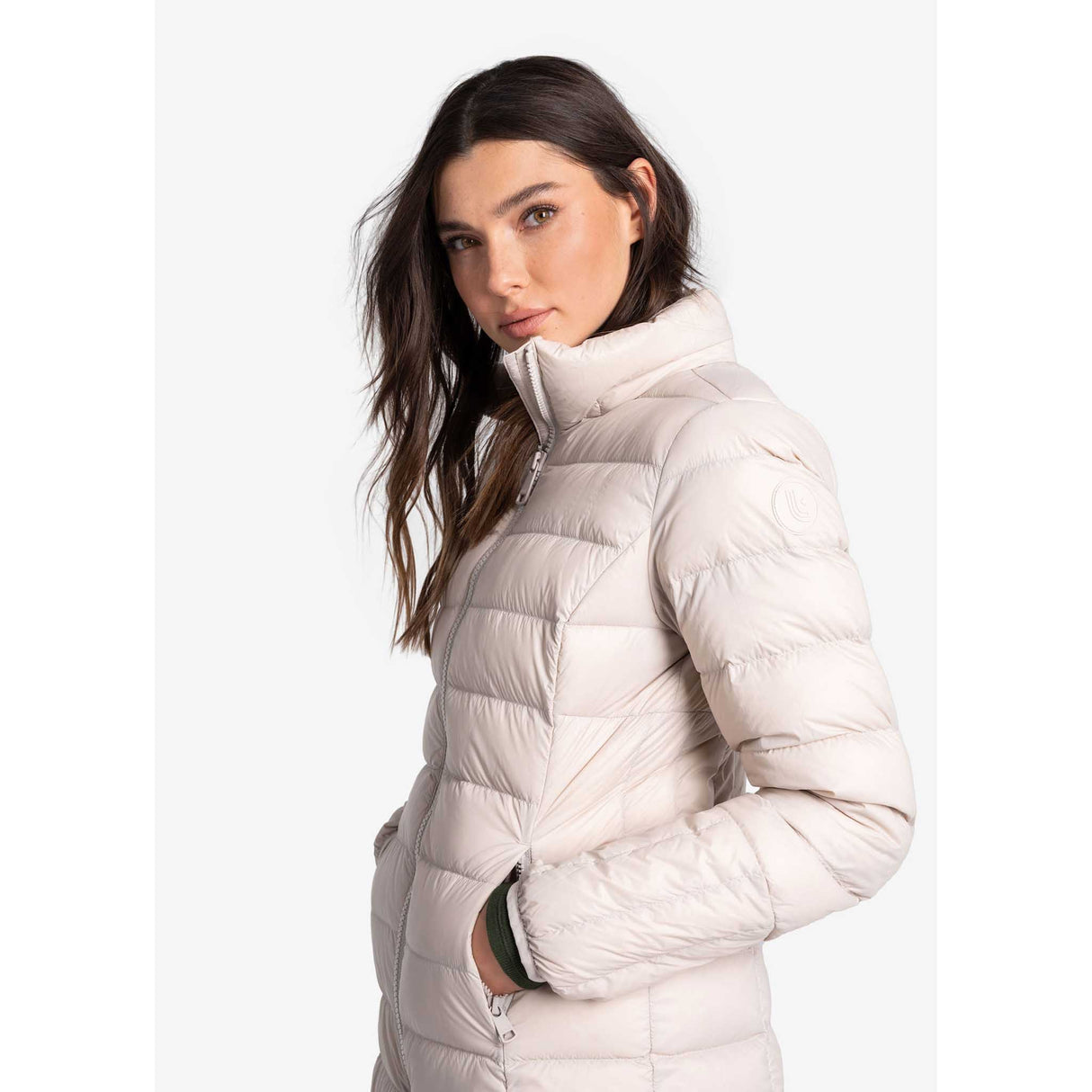 Lolë Claudia manteau duvet femme lateral - Beige Argenté