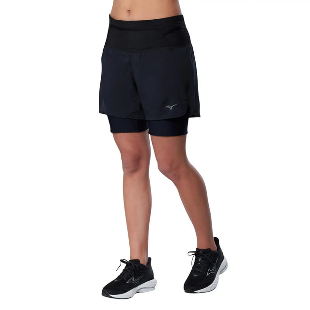 Mizuno short de course à pied multipoches 2-en-1 pour femme - Noir
