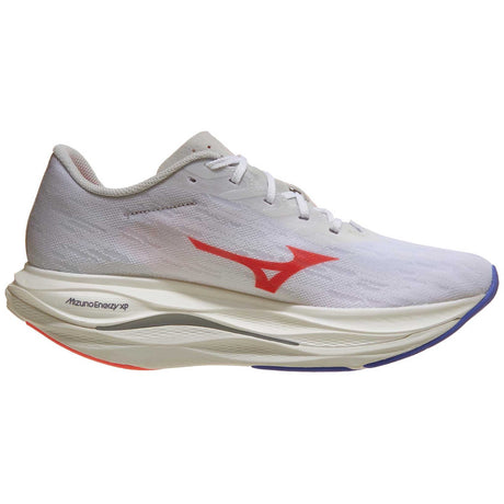 Mizuno Wave Rebellion Flash 3 souliers de course femme lateral - White / Striking Coral