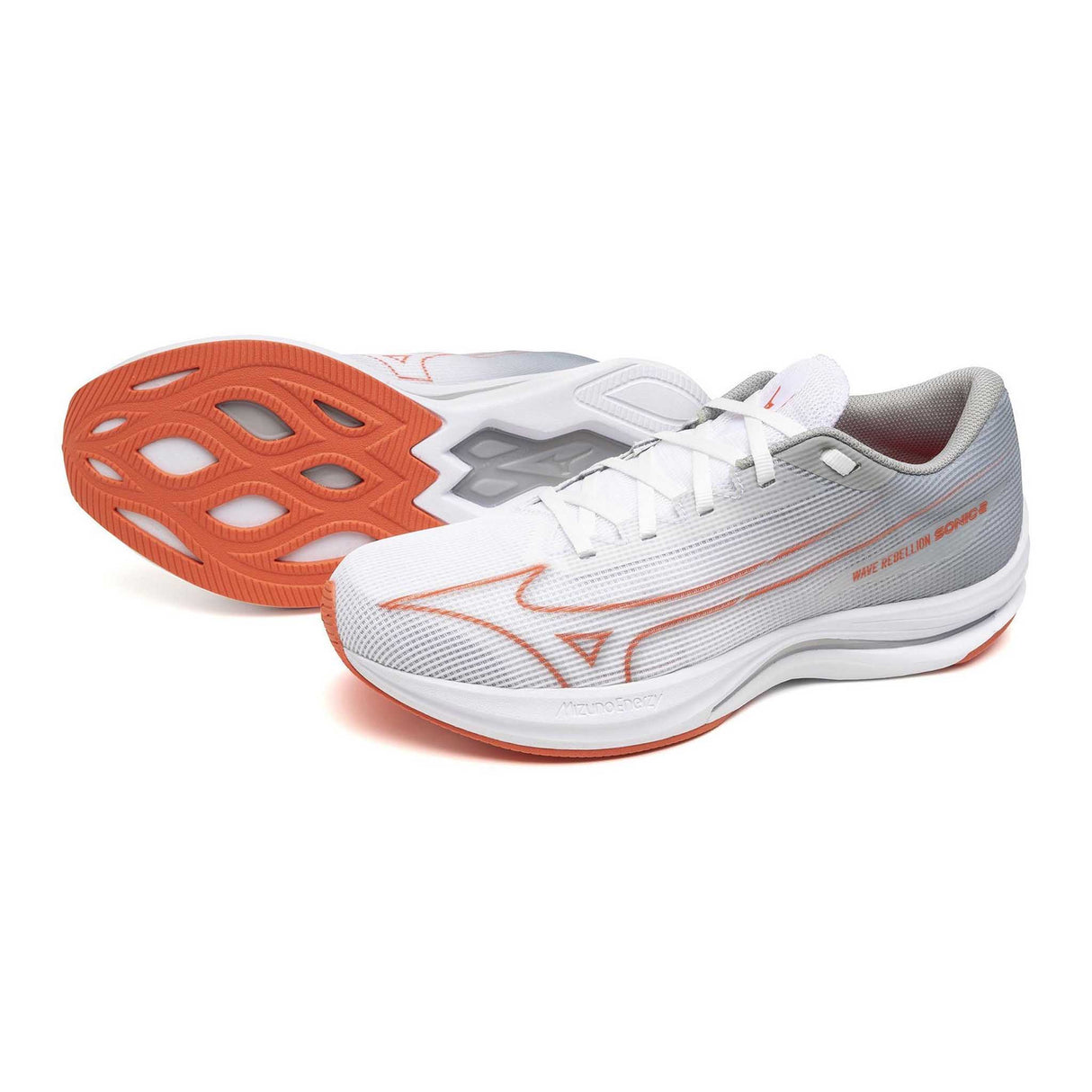 Mizuno Wave Rebellion Sonic 2 souliers de course homme paire - White / Hot Coral