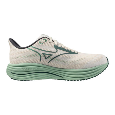Mizuno Wave Rider 29 souliers de course homme lateral - White / Bistro Green