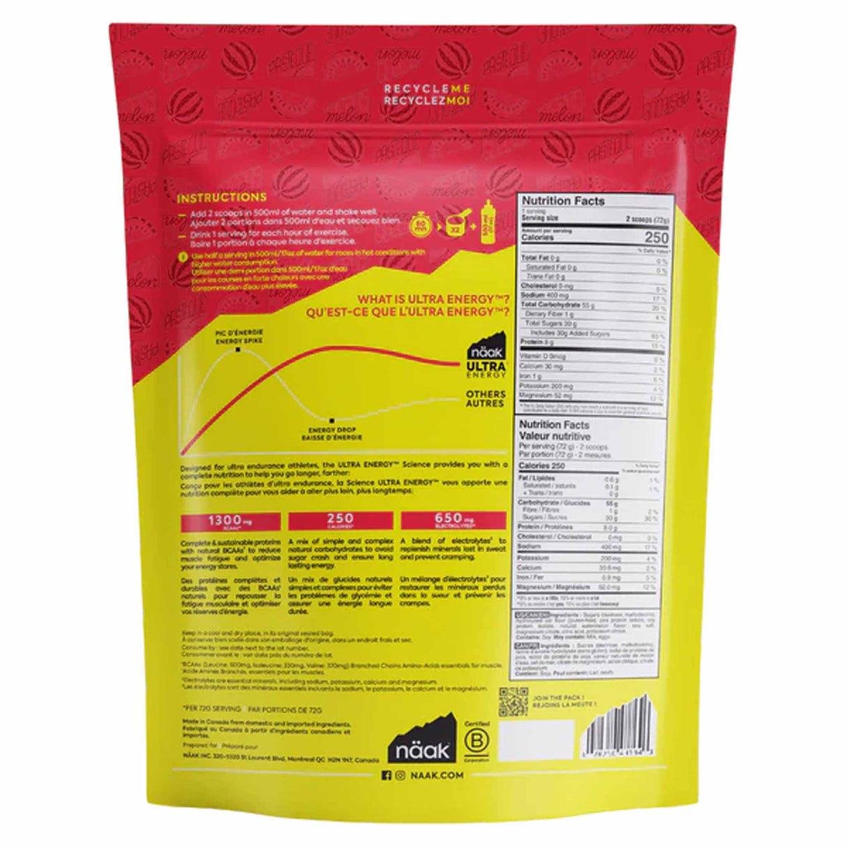 Näak Ultra Energy Drink Mix Watermelon - 720 g