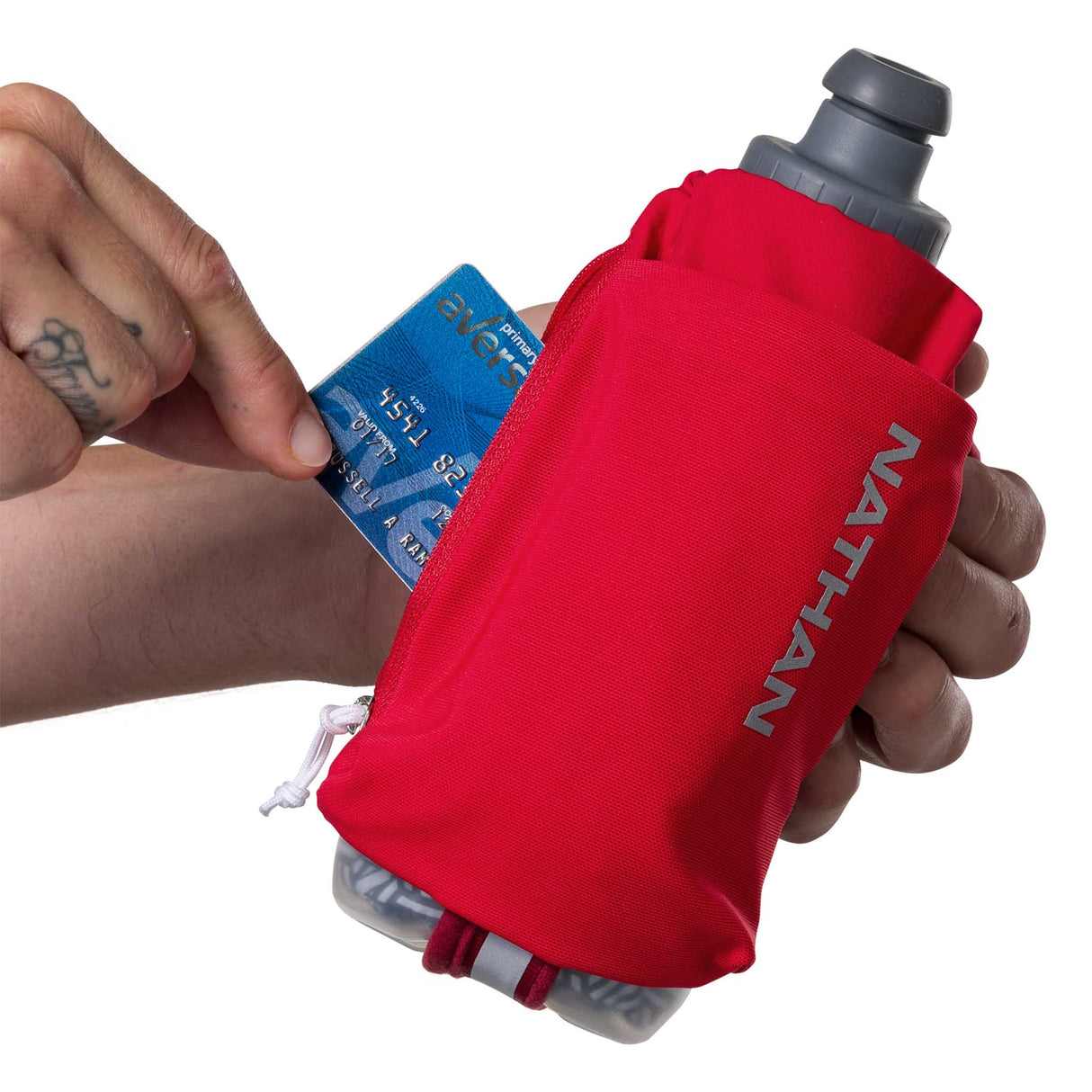 Nathan SpeedDraw 2 bouteille isolée à la main 12 oz - Ribbon Red/ Reflective Silver