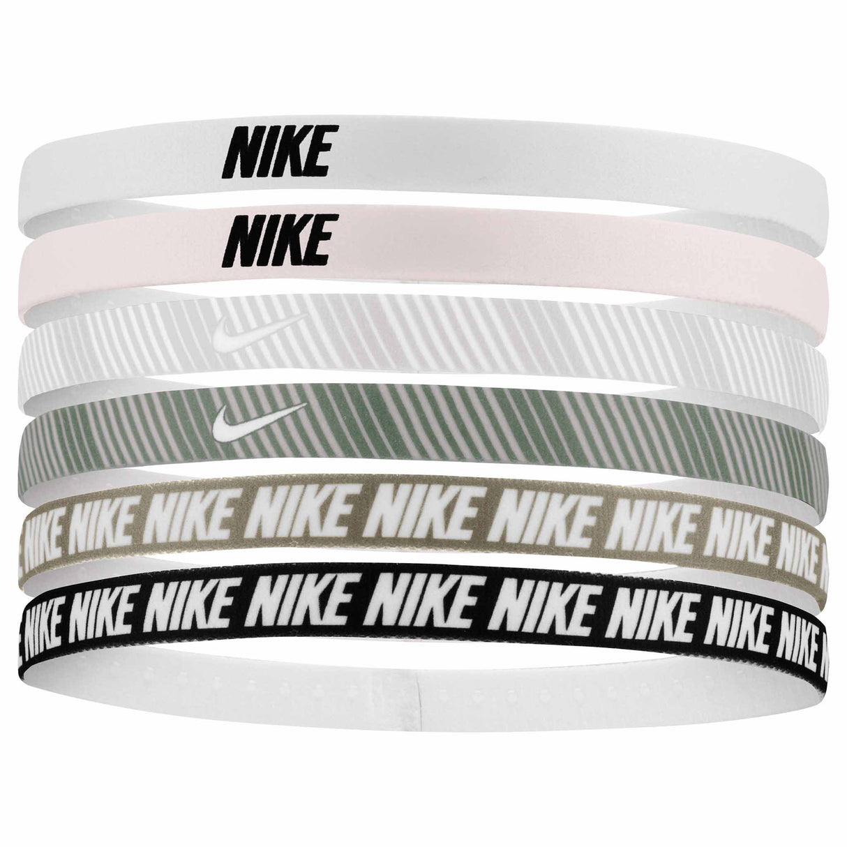 Nike Flex Classic Headbands Printed 6 pk - Light Soft Pink / Light Army / White