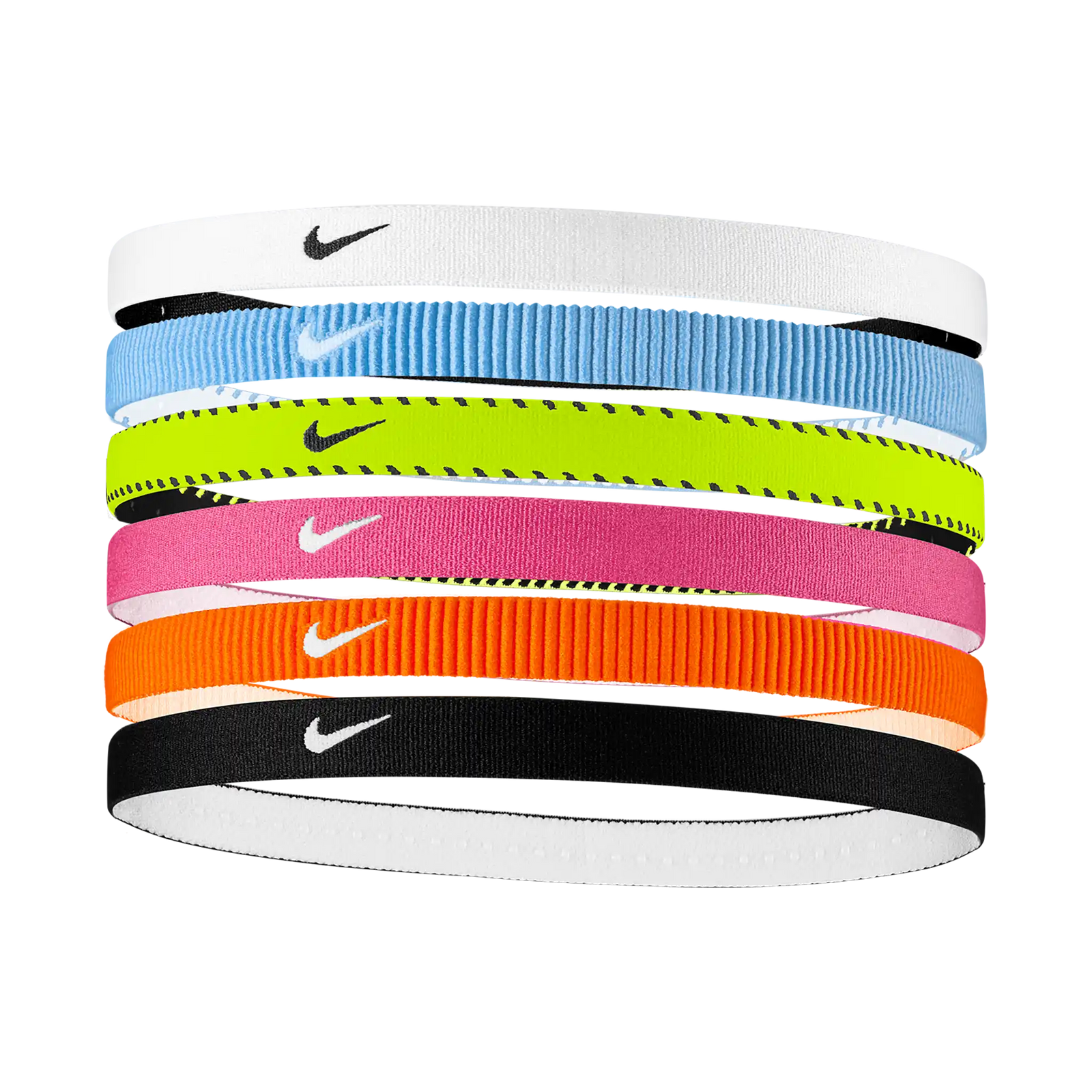 Nike Flex Classic Headbands bandeaux pour cheveux (pqt de 6) - Volt / Vivid Pink / White